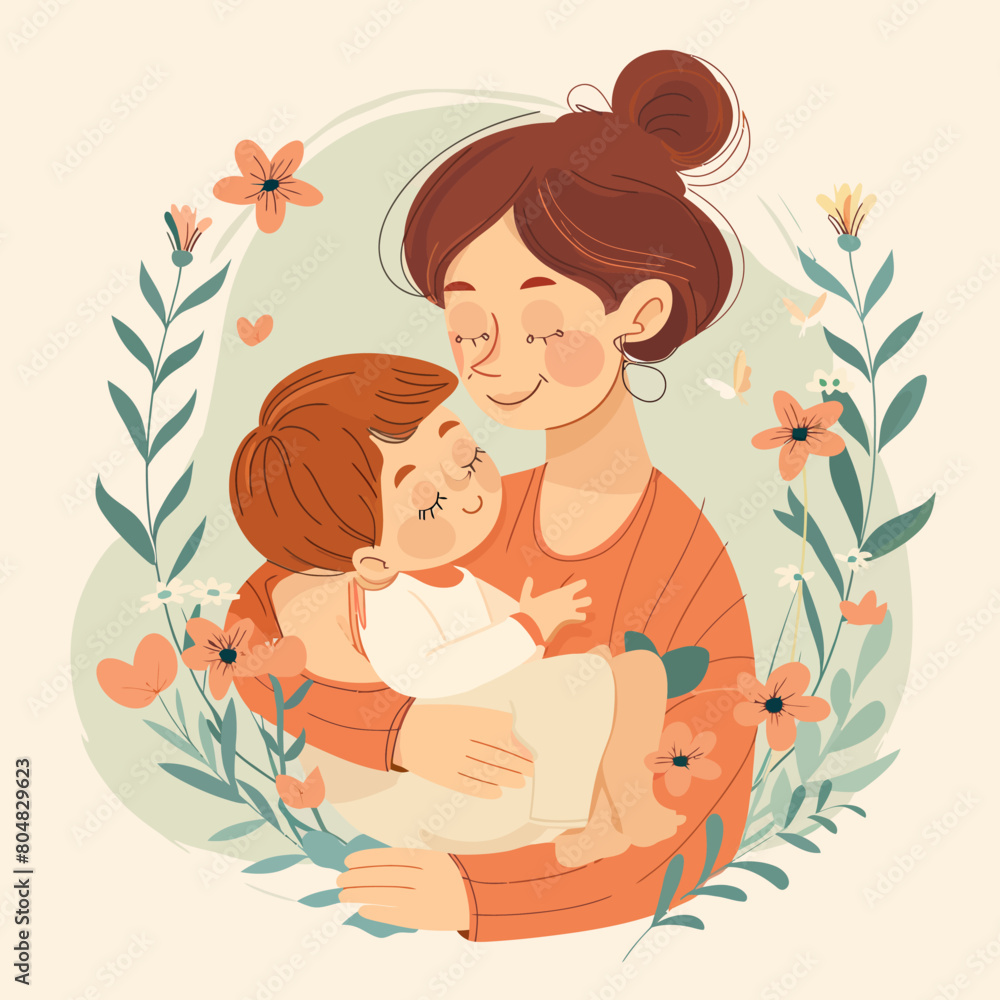 Vector Illustration Of Mother Holding Baby In Arms. Happy Mother`s Day Greeting Card Vector Illustration Of Mother Holding Baby In Arms. Happy Mother`s Day Greeting Card