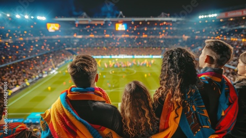 A group of friends watching a soccer game at Camp Nou stadium © Sittipol 