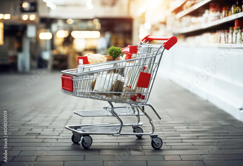 'minimal trolley shopping e-business cart purchase supermarket streetcar container lifestyle icon commerce food business consumer banner design colours concept empty copy space discount buy'