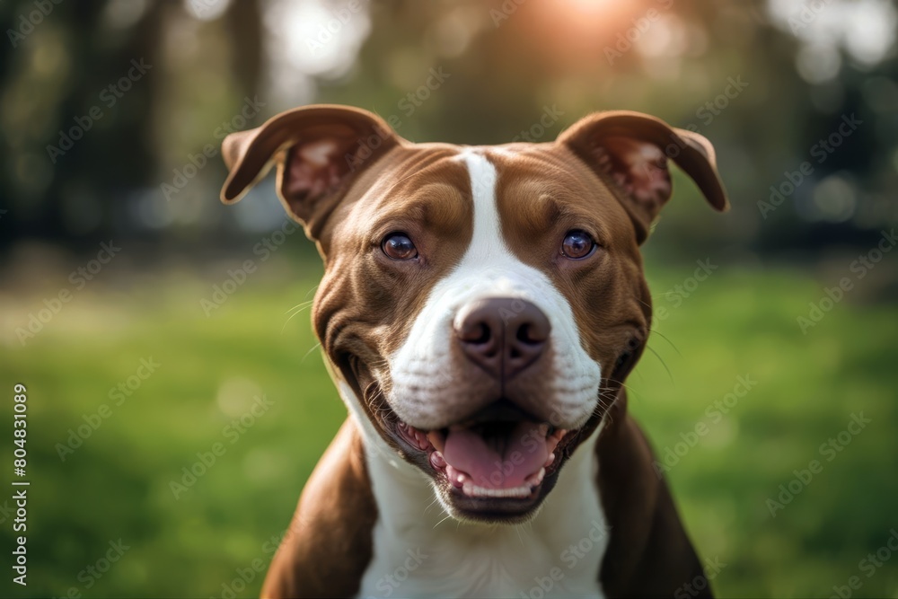 'bull friendly pit smiling happy dog white background isolated studio shot cut-out terrier breed canino pet animal portrait closeup head mouth open attentive grey'