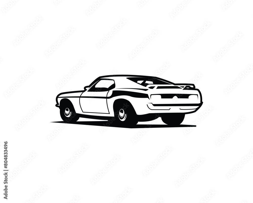 1968 Mustang 390 car. vector silhouette isolated on white background seen from behind. Best for badges, emblems, icons, sticker designs, automotive industry.