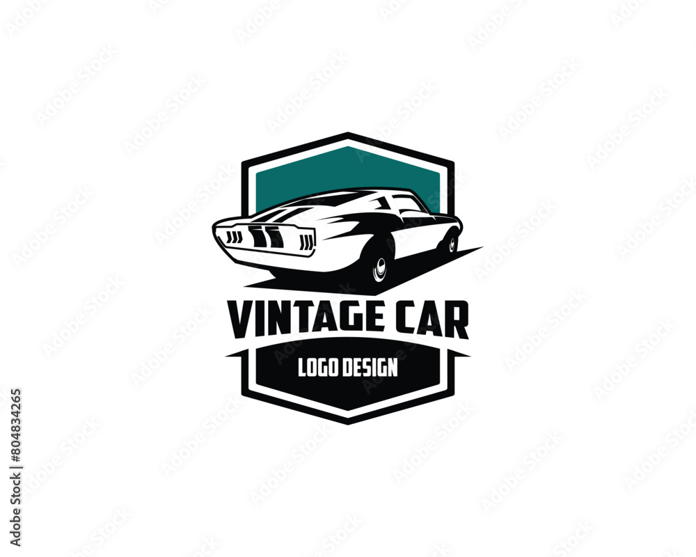 Old 1968 Mustang 390 car silhouette logo concept emblem badge concept isolated dark blue sky view. available in eps 10.