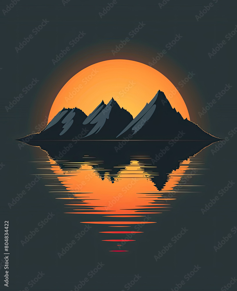 sunset between mountains and sea logo vector illustration