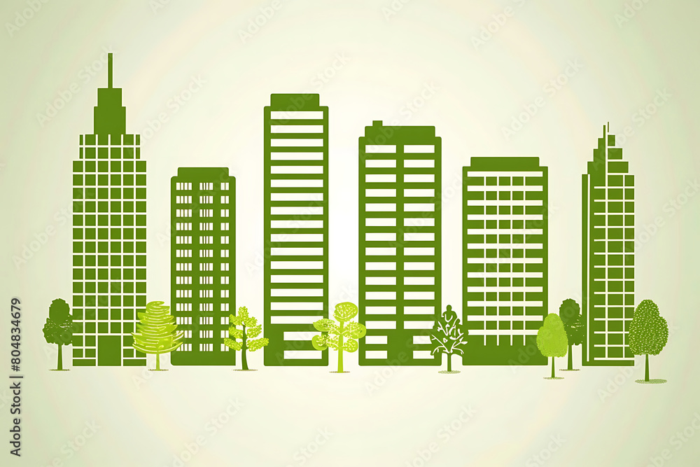 energy efficiency in a modern cityscape, showcasing eco-friendly buildings with low power consumption,