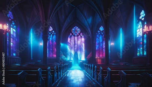 幻想的なステンドグラスに照らされる教会堂の神秘 photo