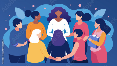 In a womens shelter survivors of domestic violence participate in a support circle building connections and receiving emotional support from one.