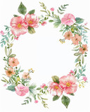 watercolor Blank white spec on beautiful floral wreath wedding invitation card template.