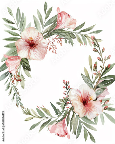 watercolor Blank white spec on beautiful floral wreath wedding invitation card template.