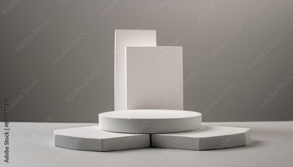 3d display product abstract minimal scene with geometric podium platform. gray background  3d rendering with podium. stand for cosmetic products. Stage showcase on pedestal 3d white studio