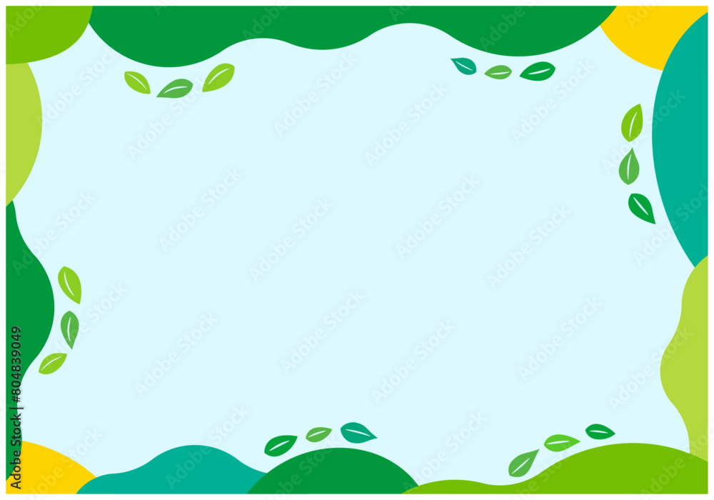 緑の葉っぱ美しい新緑フレーム背景11水色