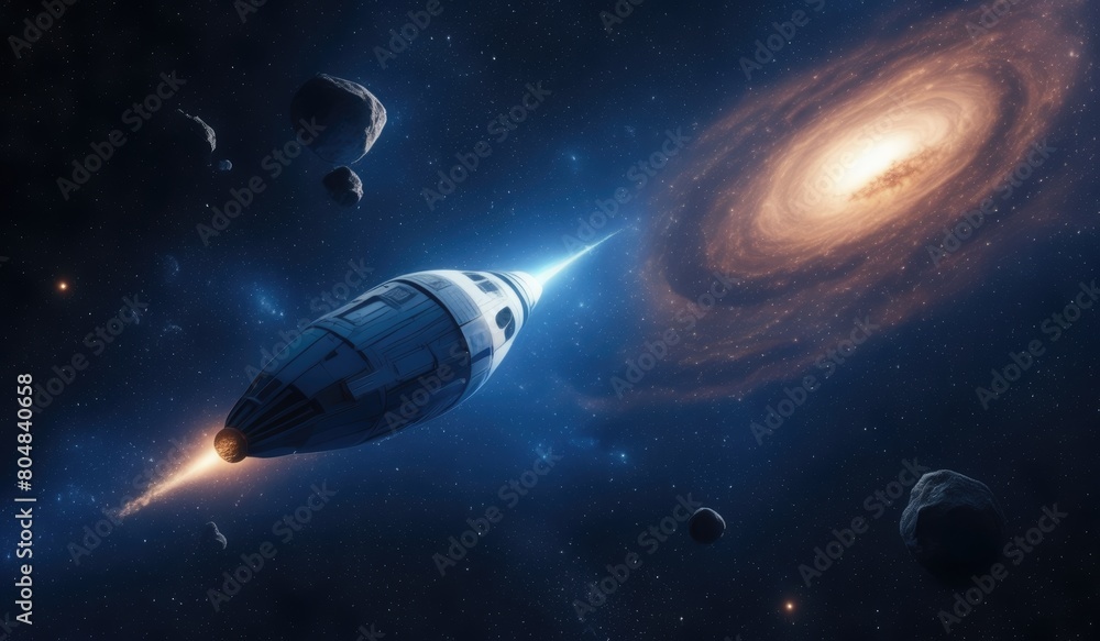 Naklejka premium galaxy space with rockets or ufo, spaceship and space, space station in space, shuttle and space, spaceship and earth, spaceship and planet, satellite in space