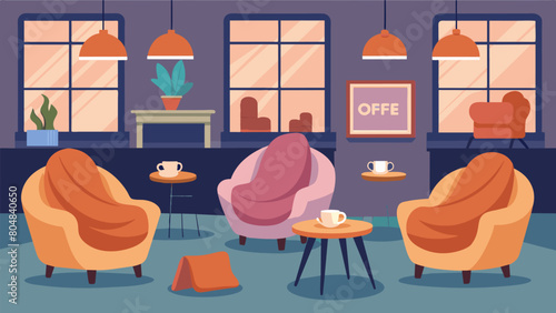 Plush oversized chairs and soft blankets are tered throughout this coffee shop inviting customers to relax and unwind..
