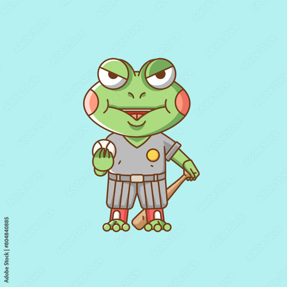 Cute frog Baseball player animal kawaii chibi character mascot illustration outline style design Cute frog Baseball player animal kawaii chibi character mascot illustration outline style design