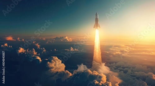 Hypersonic rocket flying above the clouds