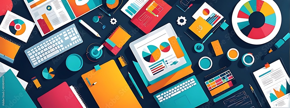 © Five Million Stocks - Design art concept abstract contemporary modern background business graphic idea. Work concept art design retro office poster icon hand team success digital ad artwork visual technology research job.