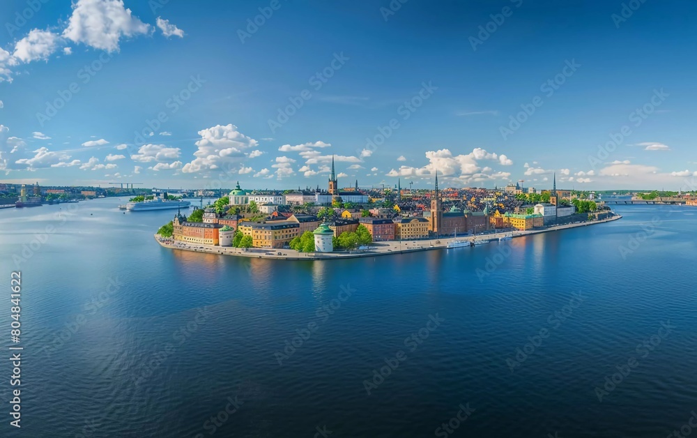 Beautiful summer aerial panorama of the Old Town (Gamla Stan) in Stockholm, Sweden 