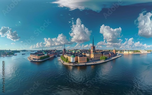 Beautiful summer aerial panorama of the Old Town (Gamla Stan) in Stockholm, Sweden 