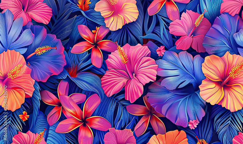A richly colored wallpaper pattern with a variety of detailed flowers. Generate AI