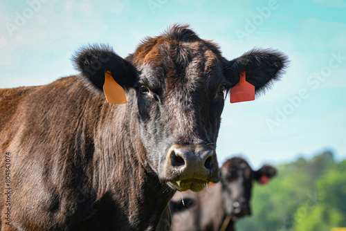 Angus brood cow looking at camera close up