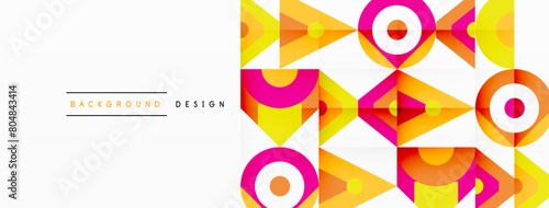 A visually striking geometric pattern with colorful circles and triangles in shades of magenta on a white background, showcasing symmetry and artistry in visual arts