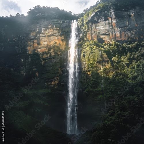 Breathtaking Upward Flowing Waterfall in Lush Mountainous Landscape