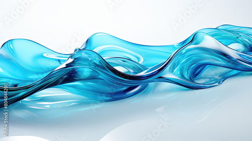 Flowing Light Blue Color Paint Water On Plain White Background