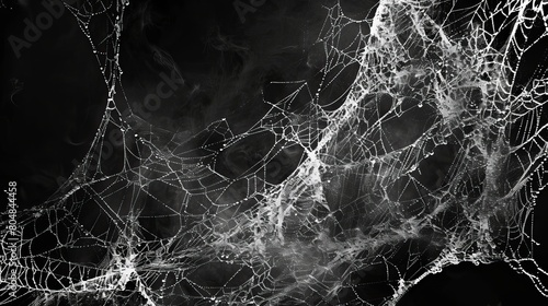 Intricate Spider Web Illuminated Against Dark Background Symbolizing Anxiety, Sleeplessness, and Haunting Past Memories photo