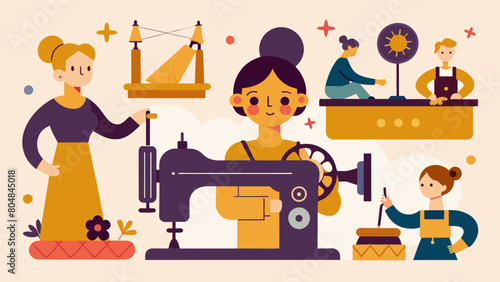 The timeless appeal of antique sewing machines and crafts with demonstrations and handson activities for all ages.. Vector illustration