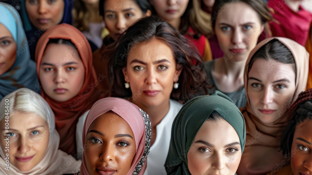 A group of women from different ethnicities and ages, all looking towards the camera with an expression that reflects unity in diversity