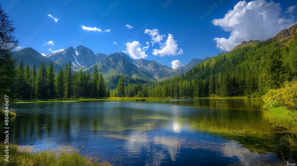 Mountain Lake Surrounded by Lush Forest Mountain Lake Surrounded by Lush Forest