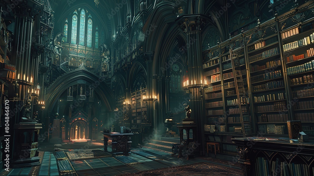 Glorious Hyperdetailed cinematic abandoned creepy dark library
