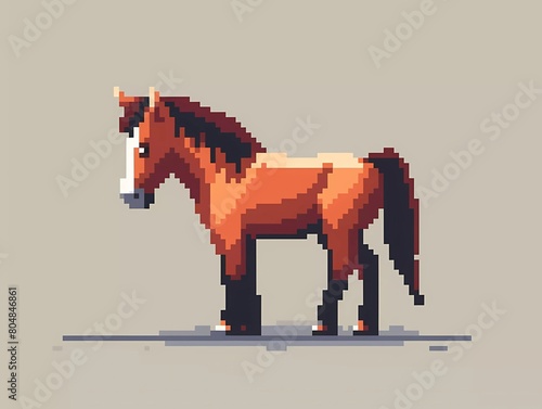 8-bit pixel cute horse, pixel art vector illustration.  photo