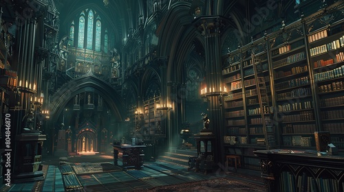 Glorious Hyperdetailed cinematic abandoned creepy dark library