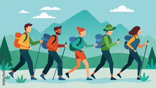 Skillful footwork and heightened awareness rather than heavy impacts and boisterous voices are the order of the day for a disciplined lowimpact hiking. Vector illustration photo