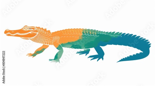 white background. Company colors are blue, orange, and green. alligator silhouette © Dinaaf