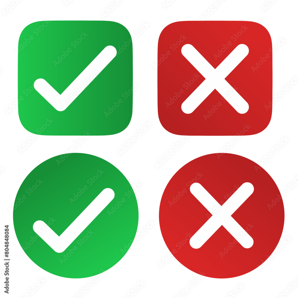 Various of colorful check and cross marks icon Various of colorful check and cross marks icon