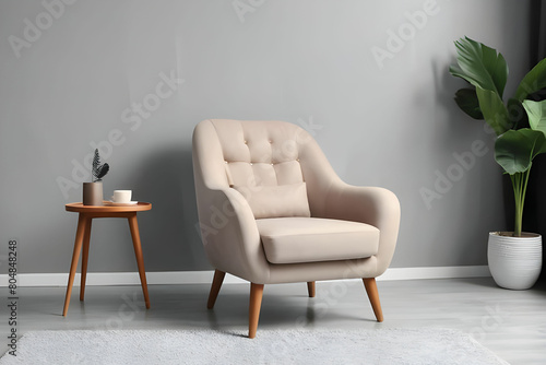 Stylish room interior with comfortable armchair and side table, space for text © Nyetock