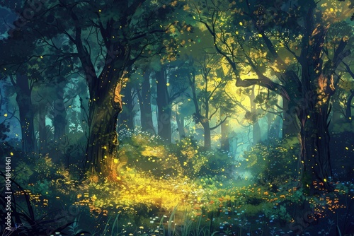 Fantasy forest. Fantasy forest with magic light.