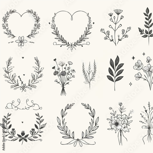 Set hand drawn of wedding ornaments collection