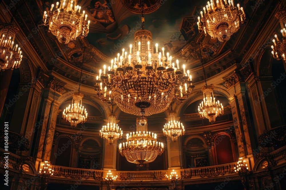 Obraz premium Luxury crystal chandelier in the interior of an old palace