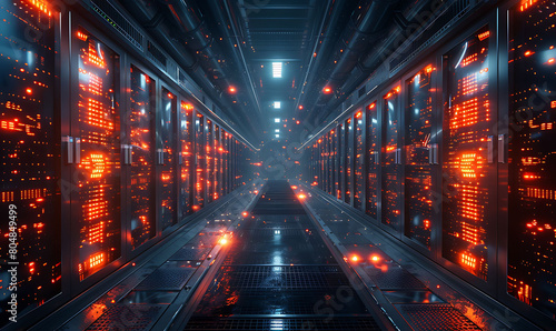 Storage servers glowing with data, nestled in a futuristic facility © AhmadTriwahyuutomo