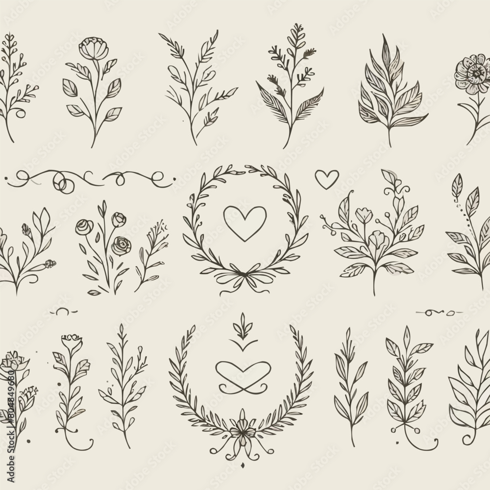 Set hand drawn of wedding ornaments collection