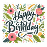 Free Vector Hand drawn happy birthday lettering with floral