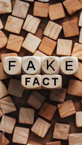 The Illusion of Truth: Wooden Blocks Spelling ‘FAKE FACT’