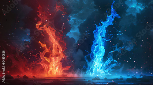 Wallpaper Mural red fire and blue fire vector with cartoon style Torontodigital.ca