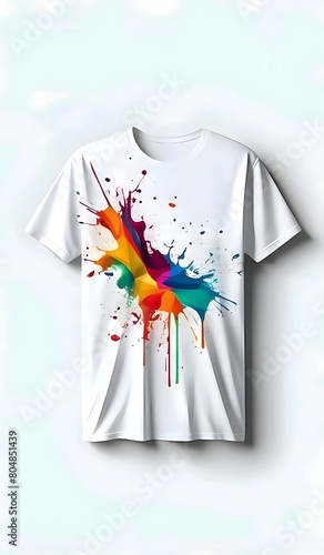 Abstract lifestyle design with black t-shirt and colorful splashing shapes