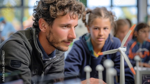 An AI assistant helps a young student learn about wind energy.