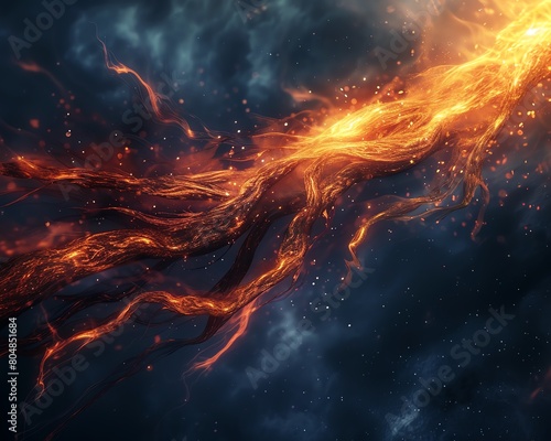 Fantasy concept of a fiery trail blazing through a starry night sky.