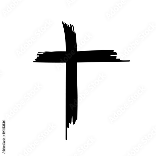 grunge christian cross brush stroke. Hand drawn cross and plus sign. Black paint brush strokes geometrical pattern for wallpaper, web page background, textile design, graphic vector illustration