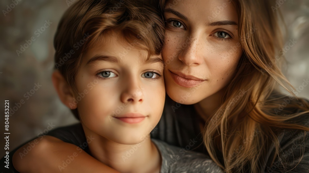 Love and bonding mother and son share hugs Love and bonding mother and son share hugs